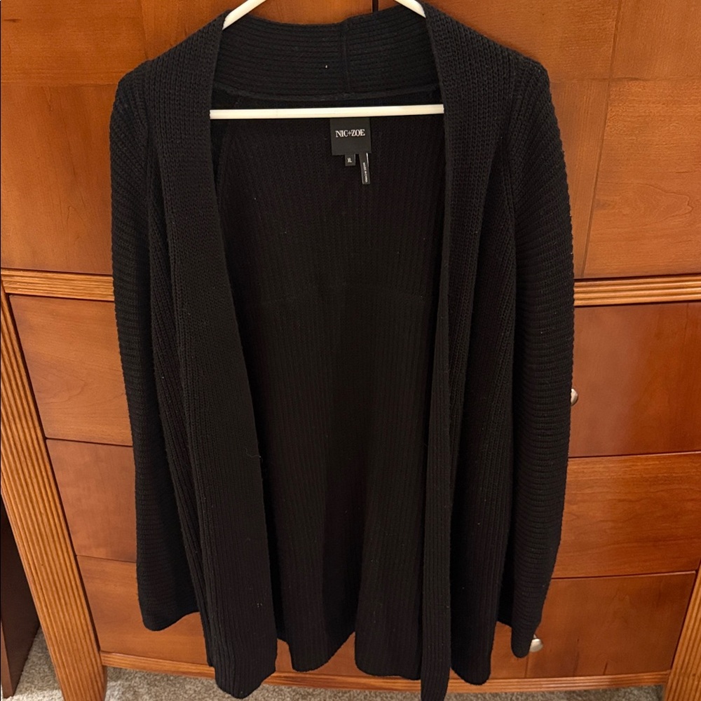 Nic+Zoe Fringe Black Open Front Cardigan